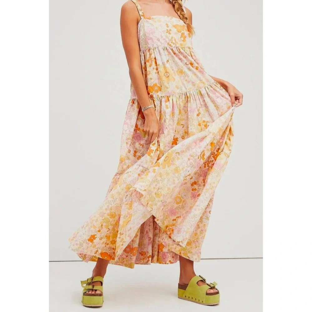 Free People Women's Park Slope Maxi Dess Floral Blossom Light Boho